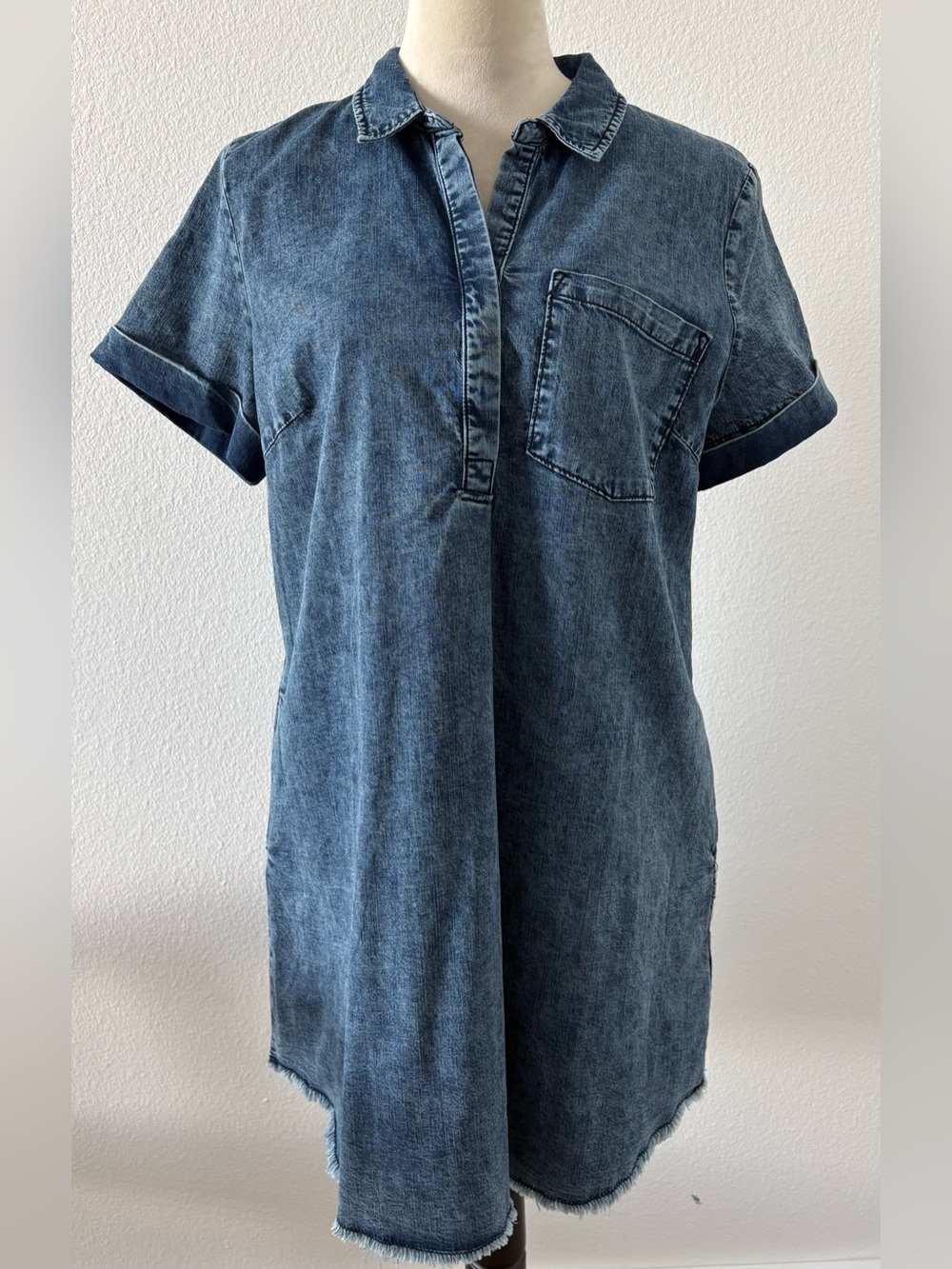 Kut from the Kloth Washed Denim Tunic  Shirt Dress - Blue